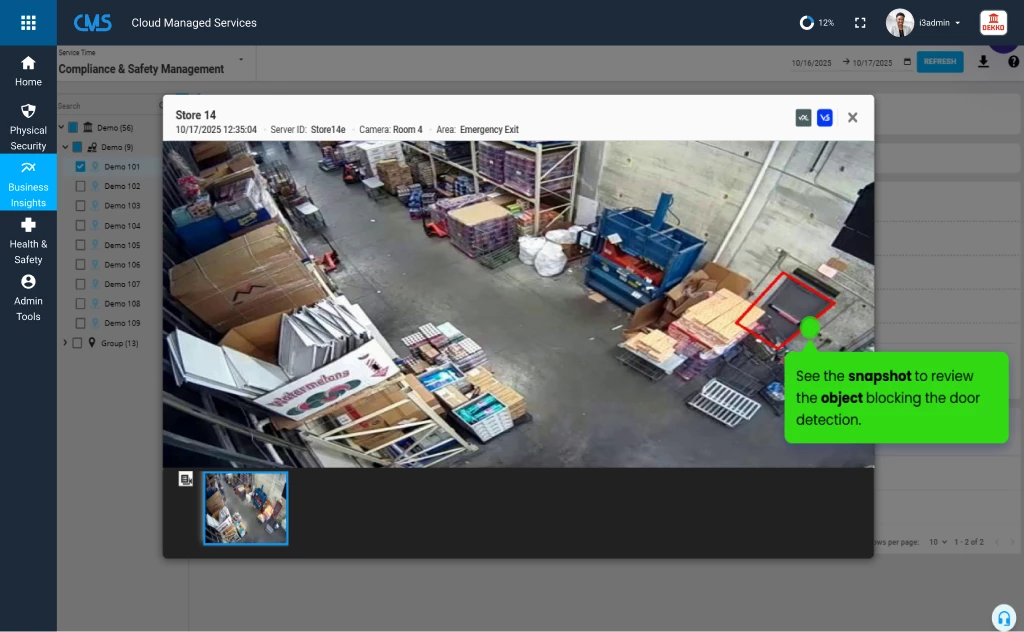 AI-powered video analytics for blocked door detection and playback setting for reviewing