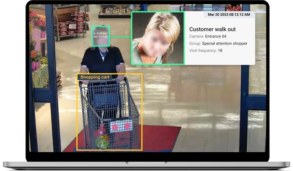 AI Sentry dashboard tracking customer walkout and shopping cart
