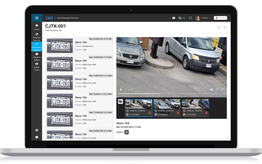 License plate recognition dashboard with vehicle footage